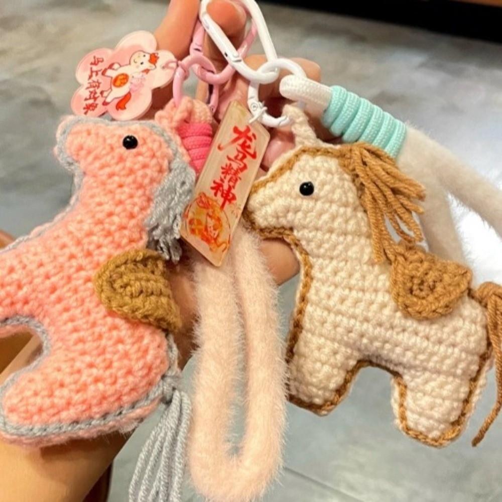 Handmade Pony Keychain Knitting Wool Horse Pendant Bag Pendant Zodiac Key Ring  New Year Gift