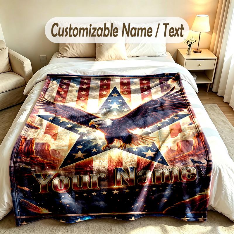 American Patriotic Theme Custom Blanket Personalized Name & Text Customized Soft Warm Throw Blanket Home Decor