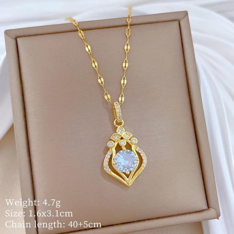 

Titanium Steel, Court Feng Shui Drop Full Diamond Temperament Gorgeous Full Diamond Necklace Female Versatile Collarbone Chain Titanium Steel Chain