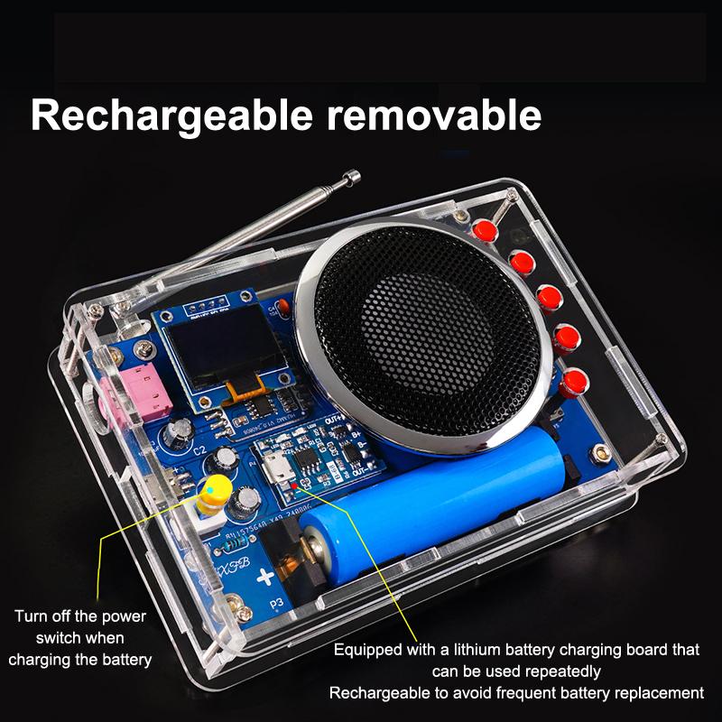 Gør-det-selv FM-radio Kit OLED-display Radio Samlesæt 87-108MHz Genopladelig FM-radio Elektronisk Projekt Loddesæt