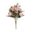 Blush Pink Artificial Peony Bouquet, Fake Silk Flowers with Greenery for Home Wedding Decor