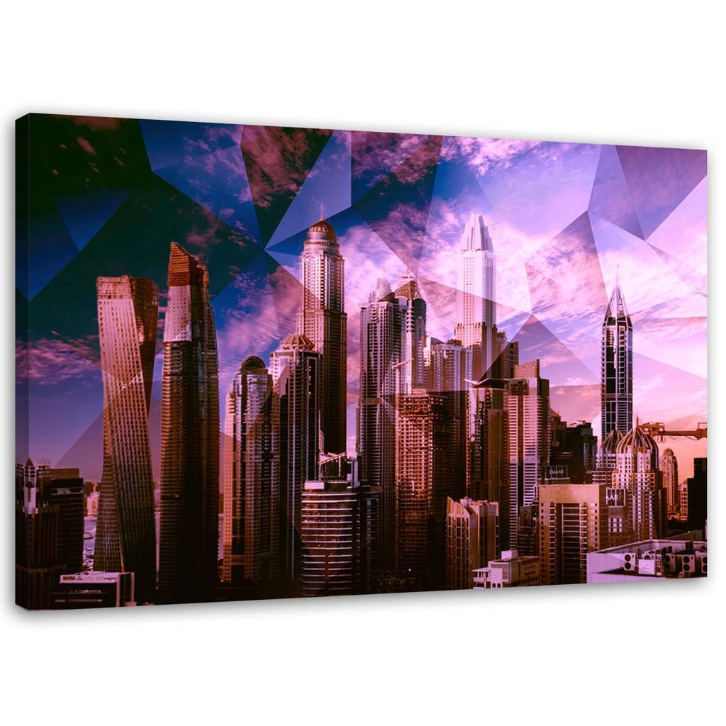 Canvas Print, Geometric City - Purple
