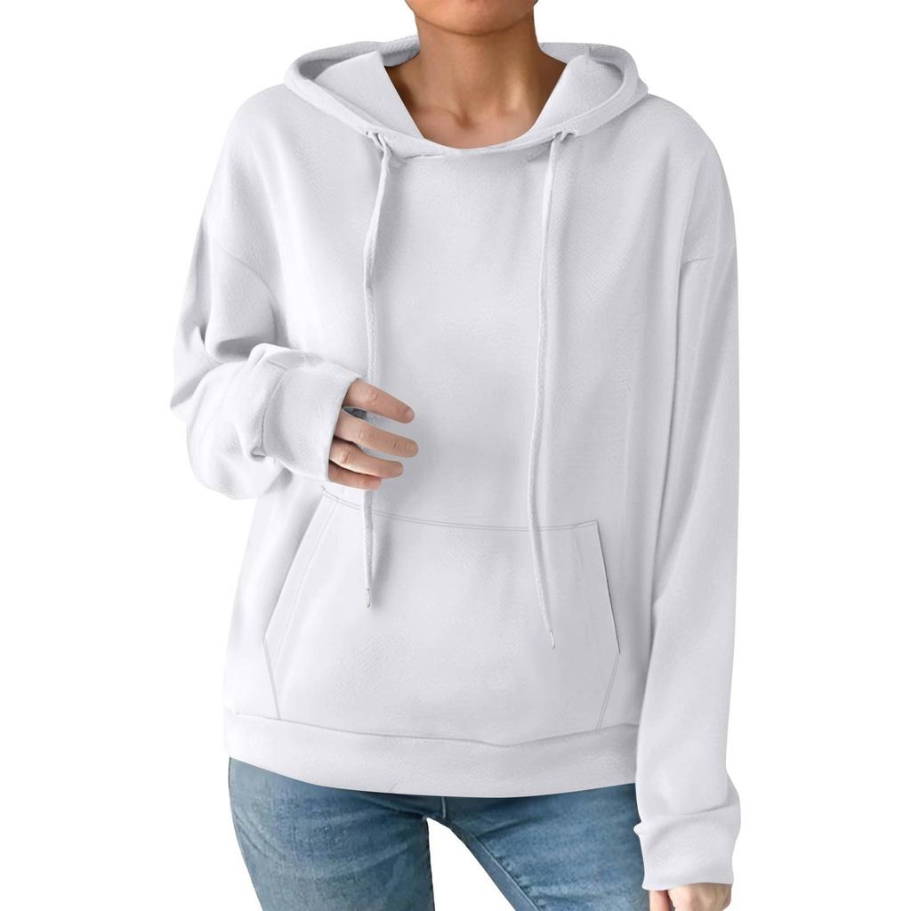 Women's Fashion Casual Solid Color Pocket Long Sleeve Hoodie