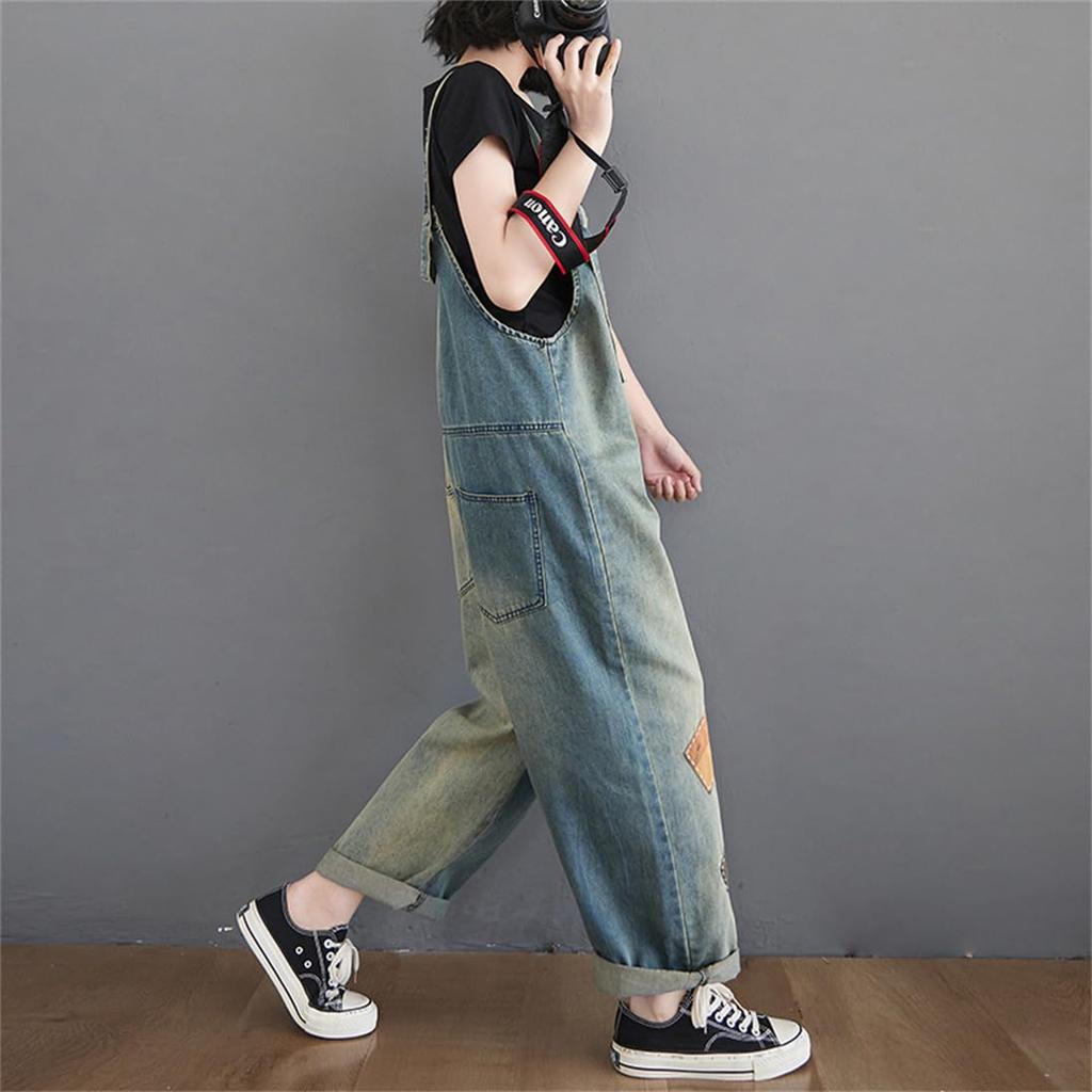 Denim Long Loose Wide Leg Pants with Large for Going Everyday Fall Size [Mohokyo] Women's Overalls, All-in-One Jeans, Pants, Fit, Pockets, Flattering,