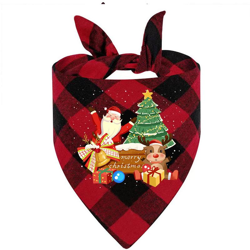 

Polyester plaid Christmas pet triangle towel new dog saliva towel printed cat bib neck scarf 63*43*43 (single layer, rolled edge + money)