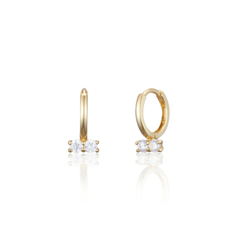 LUNNE 14k Double Q One-Touch Ring Earrings (14k Gold) #L01
