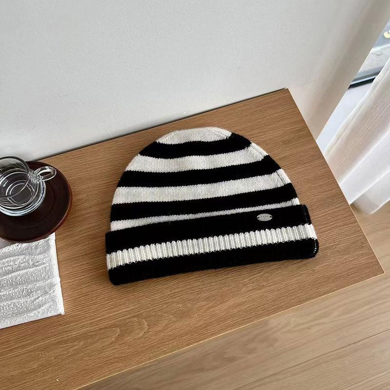 Autumn and Winter Versatile Striped Cold Hat Knitted Wool Hat Thickened Warm Hat Wool Hat High Quality Ear Hat