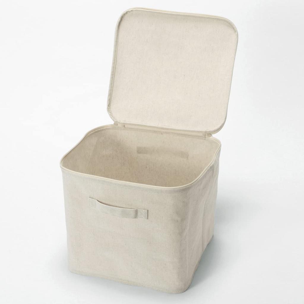 MUJI Soft 35cm W X 35cm D X 32cm Polyester Lid Product Suitable for Clothing Storage Box, Large, H, Linen, Included, Number 12403494,