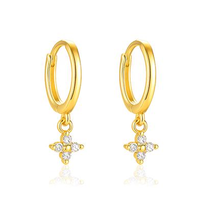 Florale Hänge-Creolen mit Tropfen - 925er Sterlingsilber, Gelbgold-beschichtet