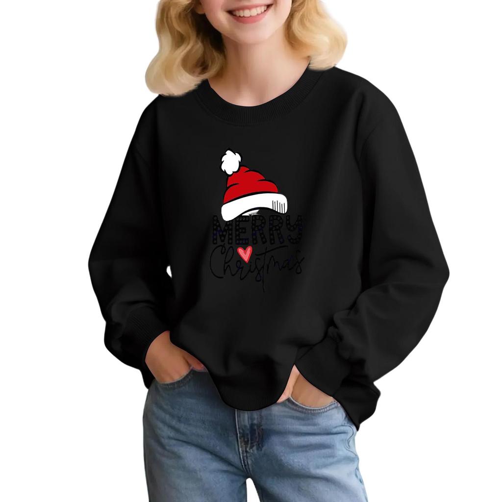 Kids' Fashion Loose-Fit Casual Long-Sleeve Christmas Print Oversized Crewneck Sweatshirt