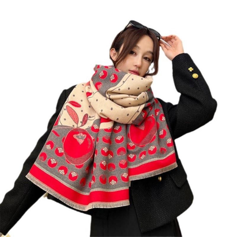 Persimmon Ruyi Jacquard Scarf Women's Autumn and Winter New Double-sided Thickened Imitation Cashmere Shawl Long Version Thickened Warm Scarf