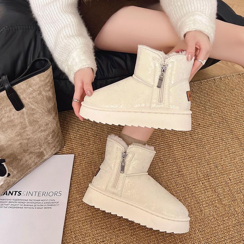 Vinter nye snøstøvler dame fortykket og fløyel varm tykksålet sideglidelås bomullssko sklisikker komfortabel student bomullsstøvler