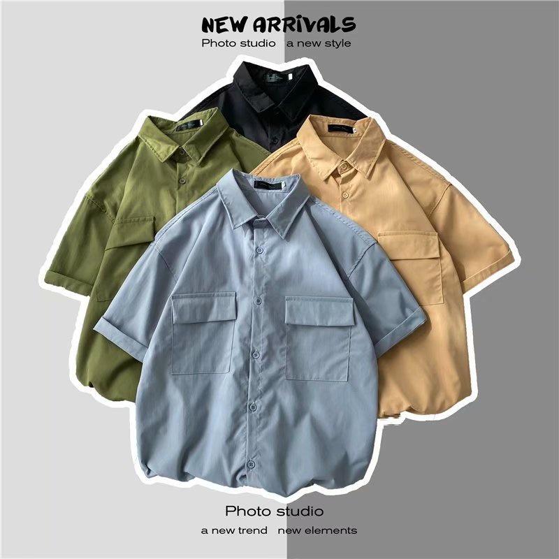 

Men s Trendy Double-Pocket Short-Sleeve Workwear Shirt 3XL синій