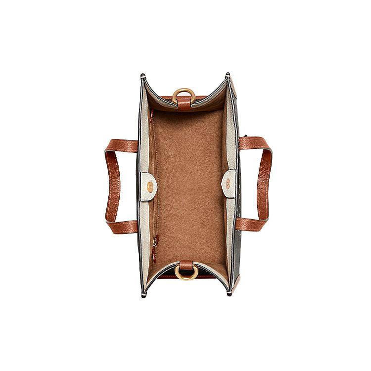 Coach Field 30 Classic Horse And Carriage Print Color Block Tote Bag Women Tote Bags Dark-Brown White C8458-B4TXN