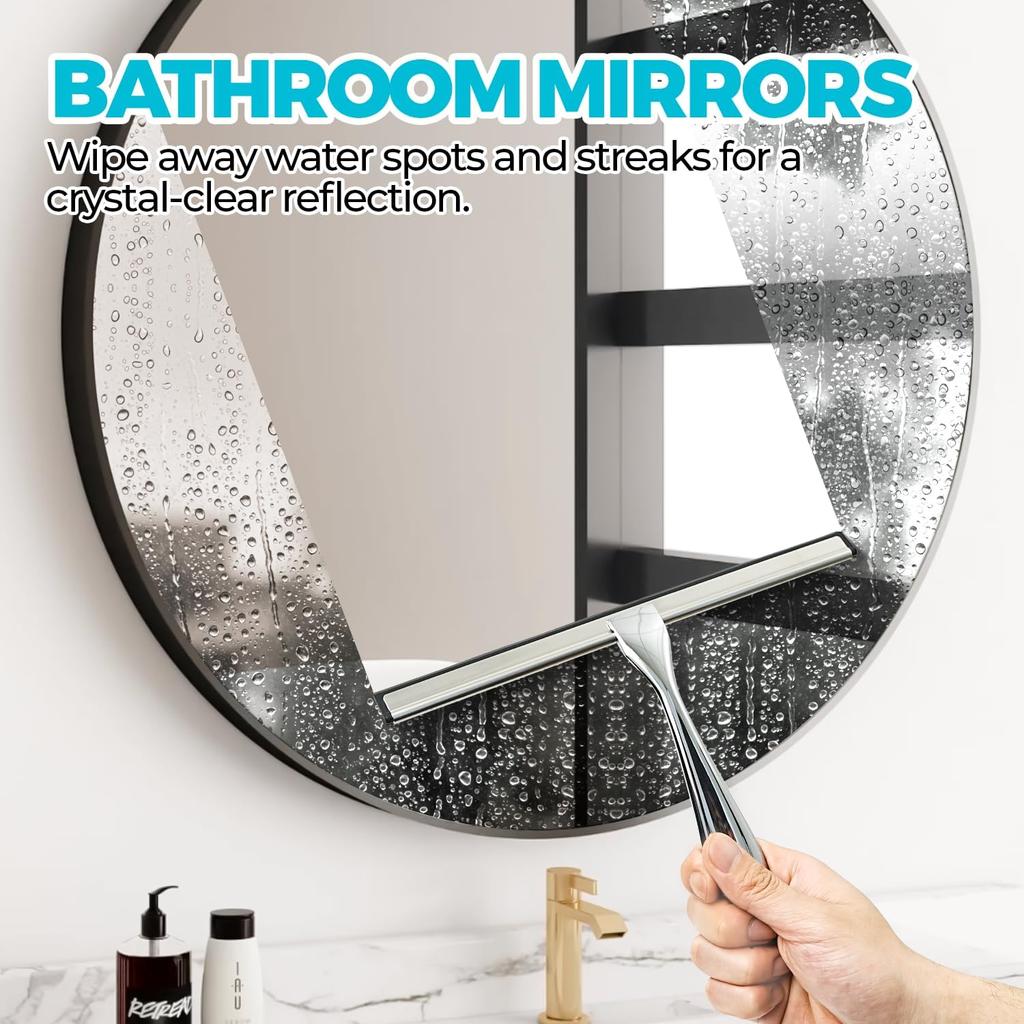 12-Inch All-Purpose Shower Squeegee for Shower Doors, Tile Shower Walls, Bathroom, Window, Glass and Car Windshield, Mirrors and Kitchen-Stainless