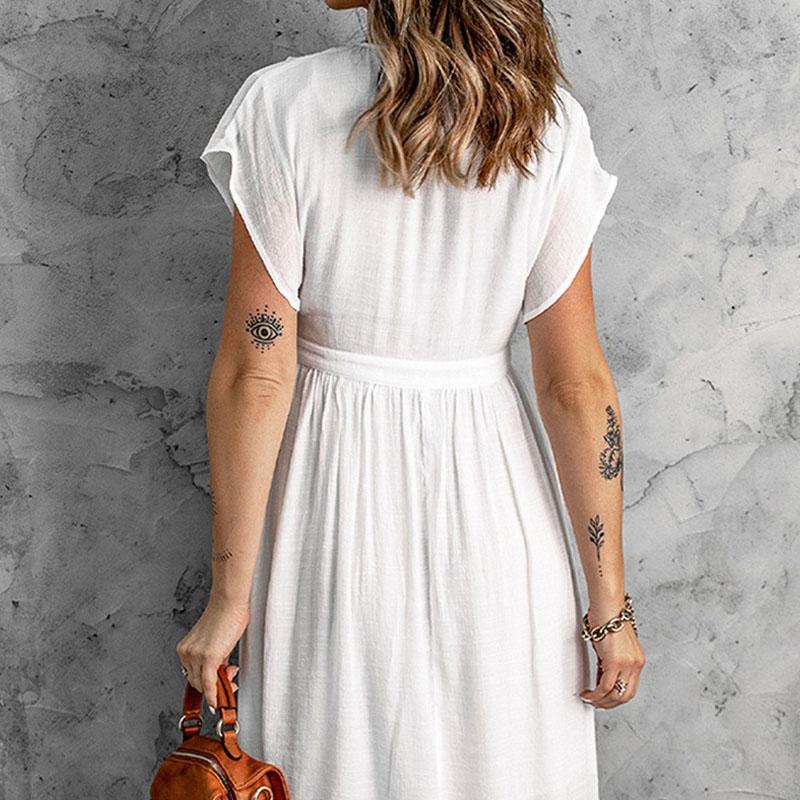 Women Maxi Dress Long Holiday V Neck Beach Buttons Ladies Summer Sundress