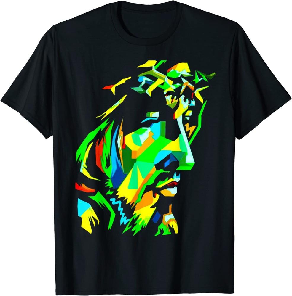 Футболка с изображением лица Иисуса Христа в стиле Поп-арт, Католическая икона, Размер S-5XL, Унисекс XL