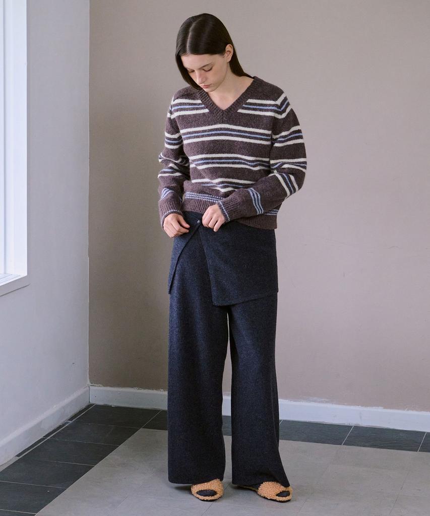 AHWE Alpaca Striped V-Neck Knit_Brown