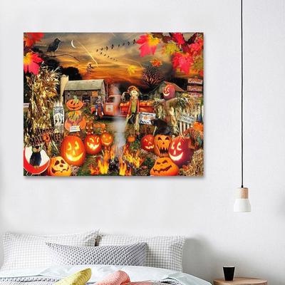 Diamentowe hafty Pełne wiertło Prezenty na Halloween Diamentowe malowanie z okrągłymi kamieniami Dynia Home Decor