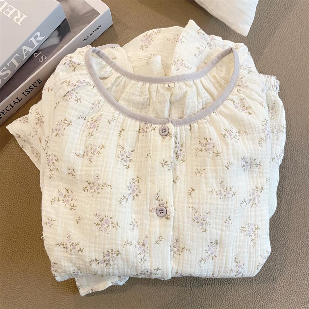 Summer Round Neck Short Sleeve Pajama Set for Women & Girls – Cute & Loose Fit