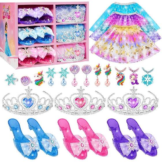 Princess Dress Up for Girls, Dress Up Clothes for Girl with Princess Shoes, Toddler Girls Boutique, Pretend Play Gifts for Little Girl Aged 3-6 Years розовый