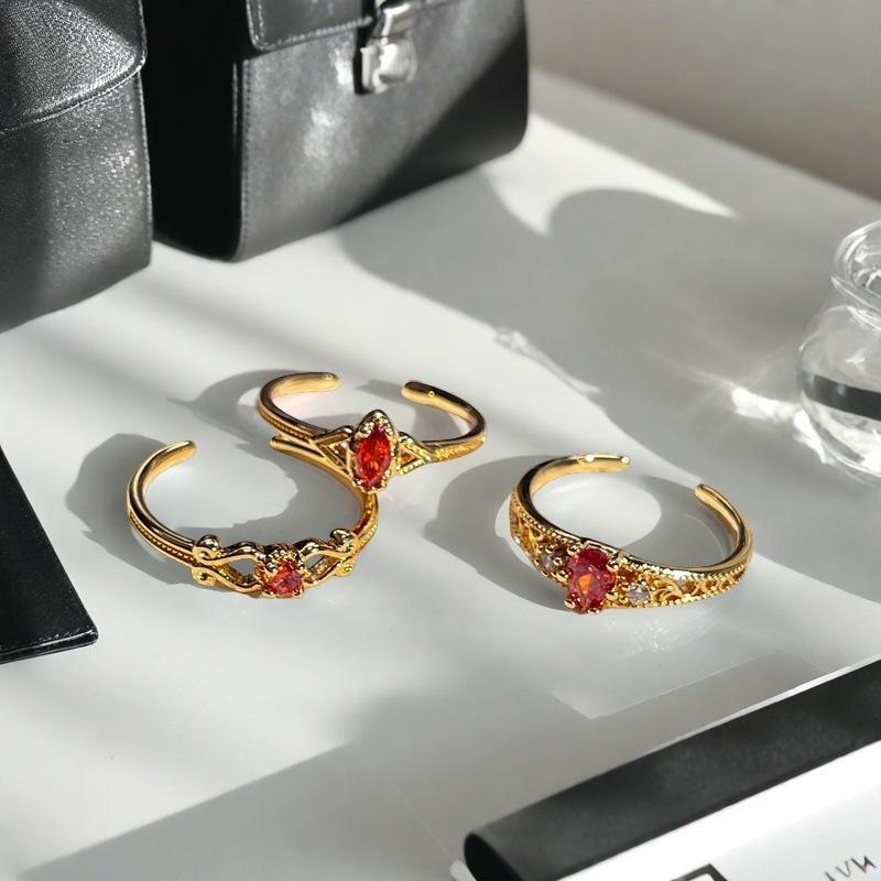 Yes, I Touched The Imitation Red Corundum Zir*****Pen Ring, Light Luxury, High-End Sense, Niche Ring Woman.