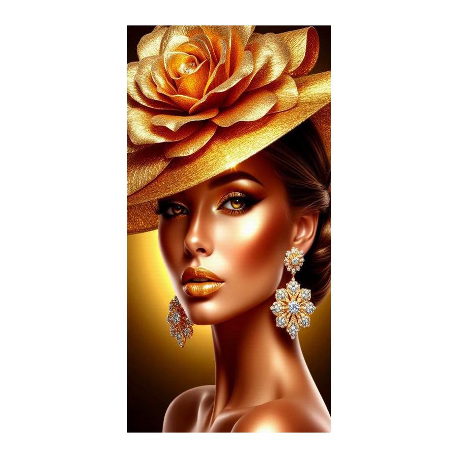 

Golden Rose Hat Woman Large Size Diamond Painting Beautiful Goddess Diy Full Square Round Drill Rhinestone Embroidery Mosaic Cross Stitch Kits Square drill 30x60cm
