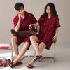 Wedding Couple Suit Summer Pure Cotton Short-sleeved Thin Festive Wedding Wine Red Cotton Loungewear Suit