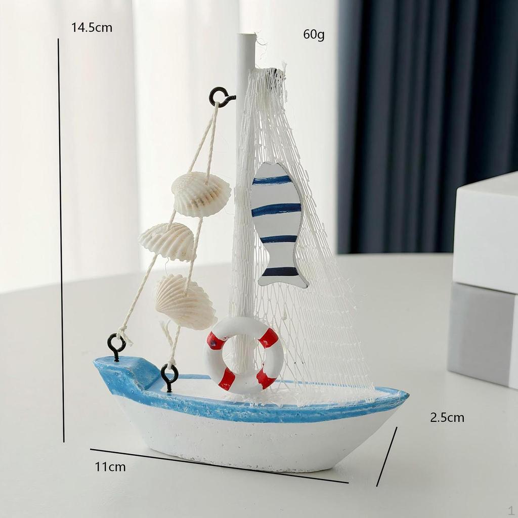 Mini Sailboat Model Beach Nautical Decorative Crafts Table Ornament Home Decor for Housewarming