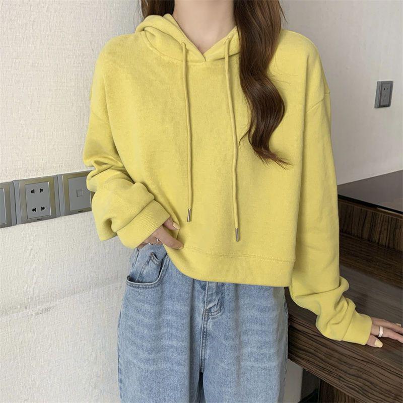 2024 Women's Autumn High-Waist Hooded Sweatshirt - Trendy Korean Style Long Sleeve Pullover
