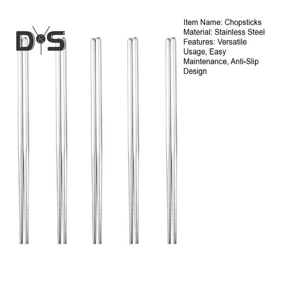 5 par pałeczek ze stali nierdzewnej o wysokiej twardości, wielokrotnego użytku, antypoślizgowe, lekkie, metalowe, domowe, odporne na ciepło, pałeczki do warzyw