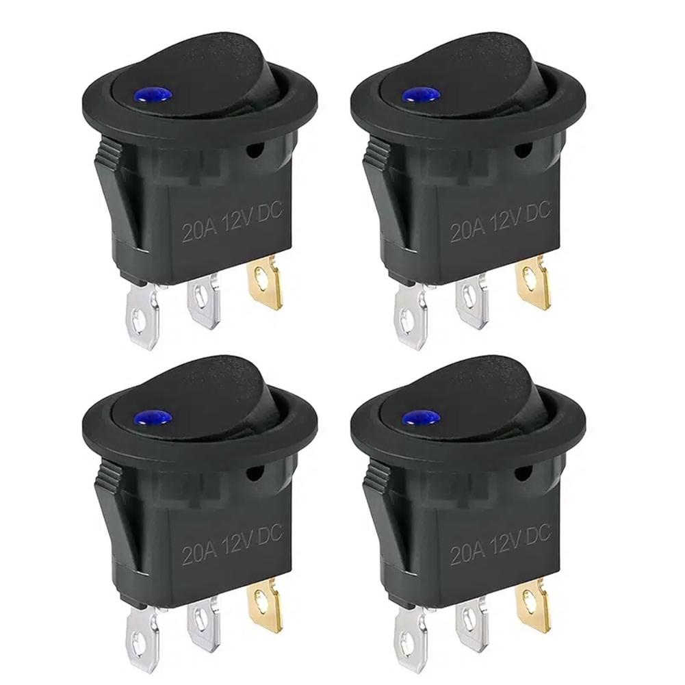 

4Pcs Round Rocker Toggle Switch 3 Pins DC 12V 20A SPST ON/OFF Switch with LED Light Rocker Button for Car Automotive Boat Truck синий