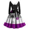 Women's Casual Fashion V-Neck Hairy Halloween Printed Long Sleeve Dresses