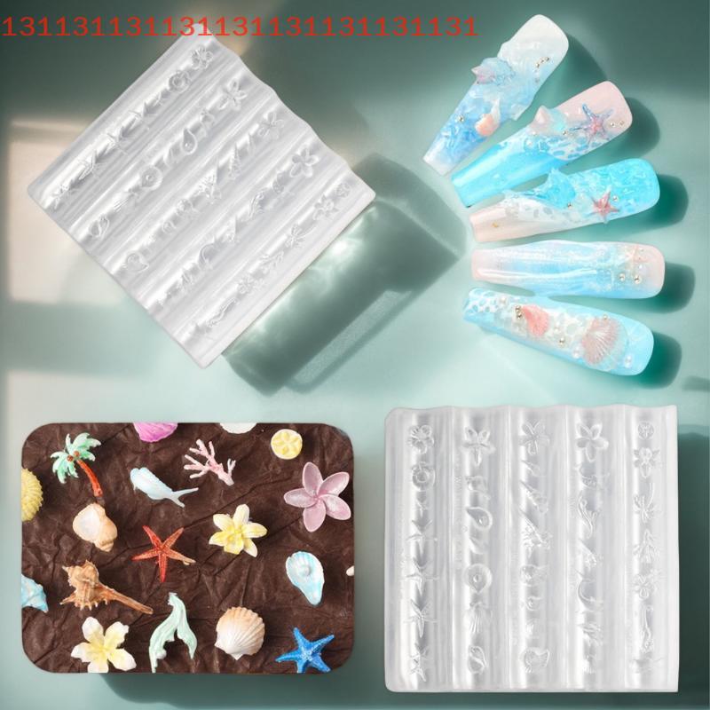 1PCS 3D Acrylic Nail Mold Sea Shell Starfish Goldfish Koi Fish Summer Coral Flower Butterfly DIY Silicone Nail Art Mold