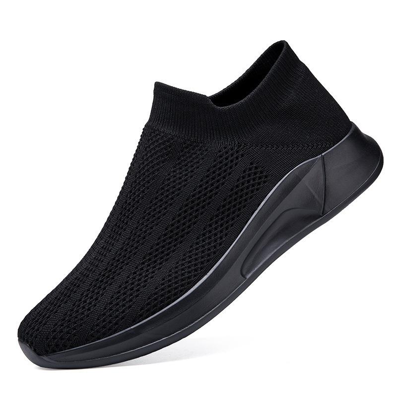 Men's shoes new spring fly-woven soft-soled deodorant no shoelaces sports no shoelaces socks white
