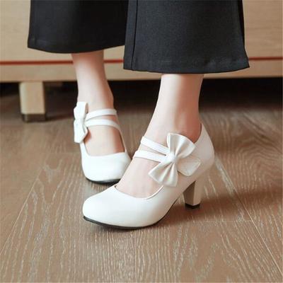 Sapatos de Princesa para Meninas Salto Alto Feminino Rosa Branco Preto Gravata Borboleta Senhoras Tira Moda Salto Bombas Sapatos de Festa Casamento Tamanho Grande 34-46