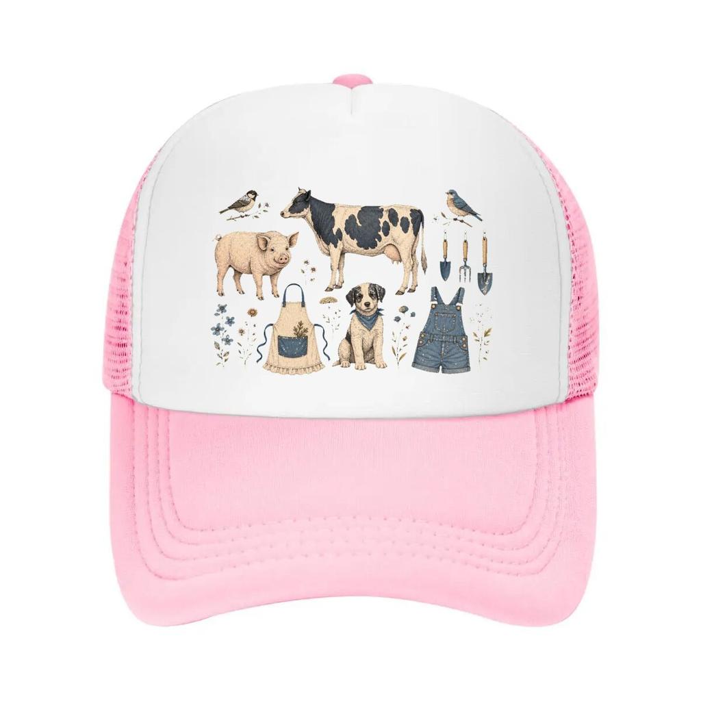 Rustic Farm Friends Sketch Collage Mesh Baseball Cap Casual Hat Outdoor  For Womens Unisex FeUnisex