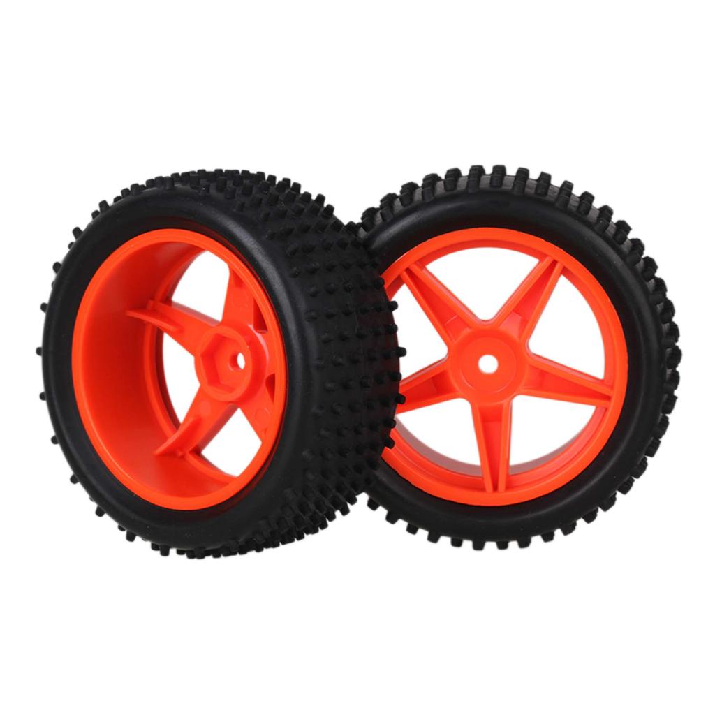 Mxfans 4-Pack Cylindrical Rubber Tires & Plastic Pentagram Wheel Rims for RC 1:10 Off-Road Vehicles (Black & Red)