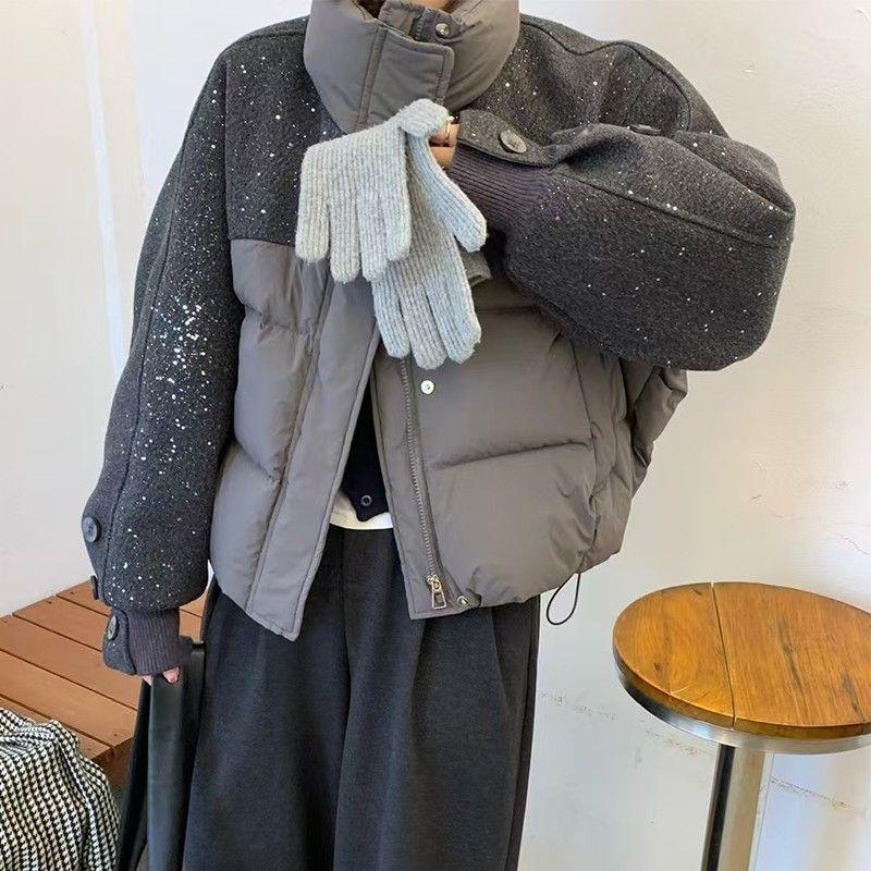 

Винтажная парка с лоскутной отделкой, зимнее пальто, утолщенное, теплое, со стойкой, пуховик из хлопка для женщин, ветрозащитная зимняя куртка, женская XL серый