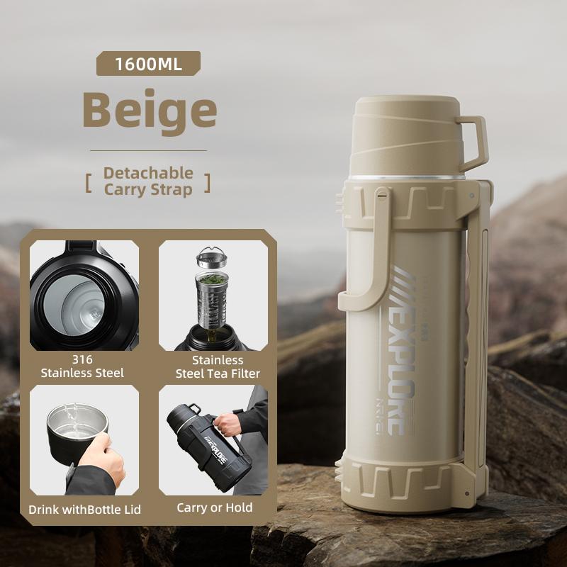 

Stainless Steel Thermos Jug with Tea Filter, Outdoor Portable Water Jug, Leak-proof, Large Capacity, Bottle for Camping, 316L