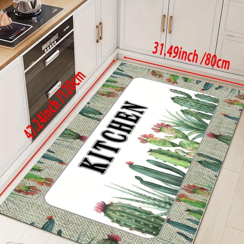 1Pcs Luxury Cactus Print Kitchen Mat Soft Thickened Kitchen Floor Mat Waterproof Non-slip Oil-proof Floor Mat Runner Rug