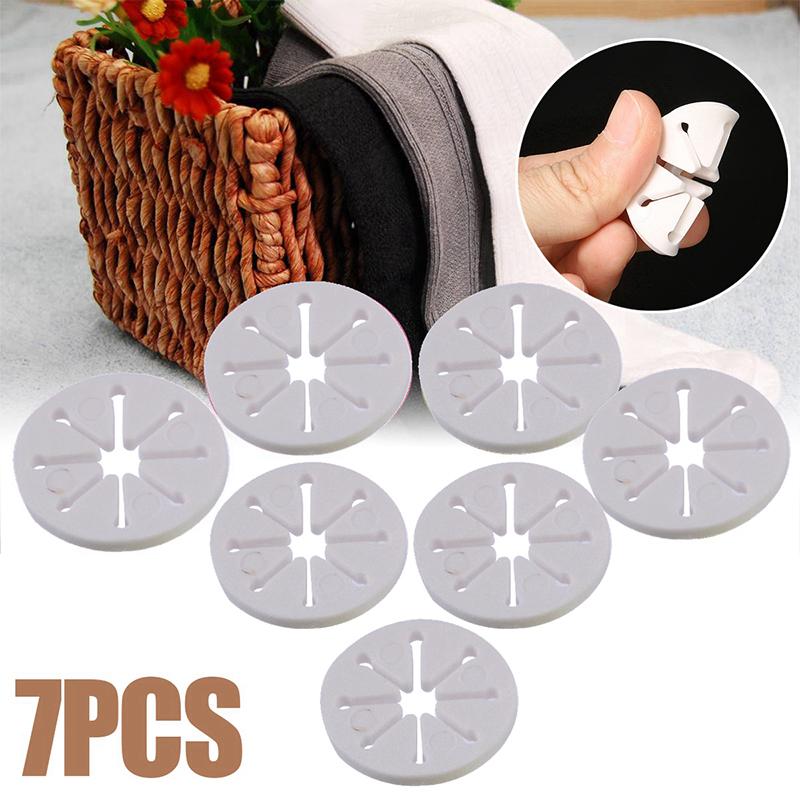 7Pcs Sock Clips Sock Holder Rings Organizers Sorters Locks Clips Clothes Pegs For Home Laundry White