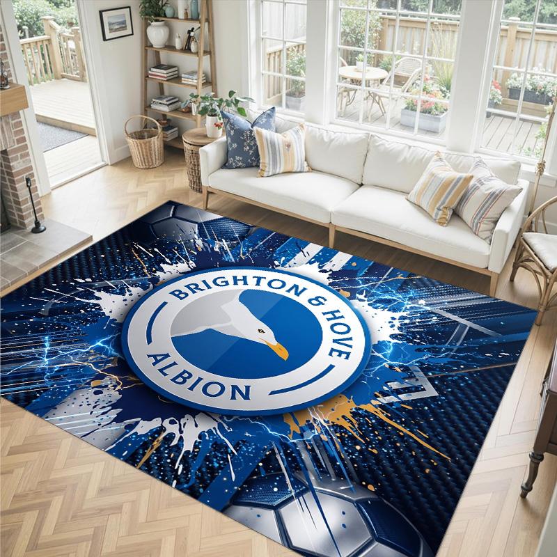 Brighton & Hove Albion Football Design Crystal Velvet Carpet Cozy Non?Slip Printed Rug For Bedroom Living Room Entrance