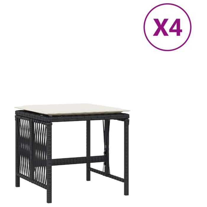 VidaXL Lot de 4 Tabourets de Jardin avec Coussins, Chaises de Patio, Sièges de Terrasse, Meubles d'Extérieur Arrière-cour, 365055