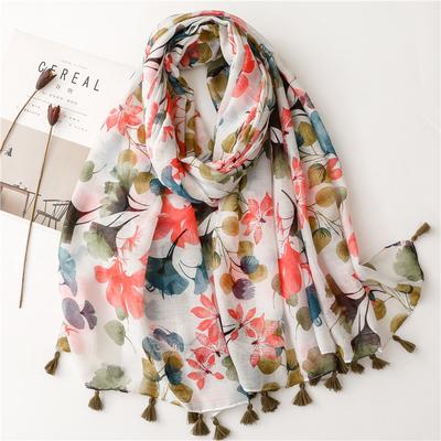 Viskoseschal mit Blumenquaste für Damen, Schals und Tücher, Hijab, Haarband für Damen, luxuriöses muslimisches Kopftuch, 180 x 90 cm, Echarpe, Bandanas