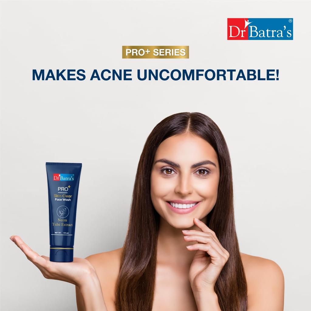 Dr Batra's PRO +Skin Clear Face Wash 100 Gm Pack of 1 for Radiant, Acne-Free, Bright, Healthy Skin, Sulphate & Soap Free