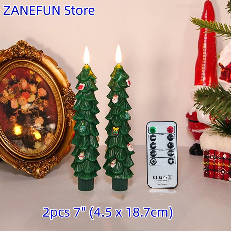 Christmas Tree LED Candles Flameless Green Led Candlesticks with Timer Remote Christmas Tree 3D Flickering LED Flameless Candles