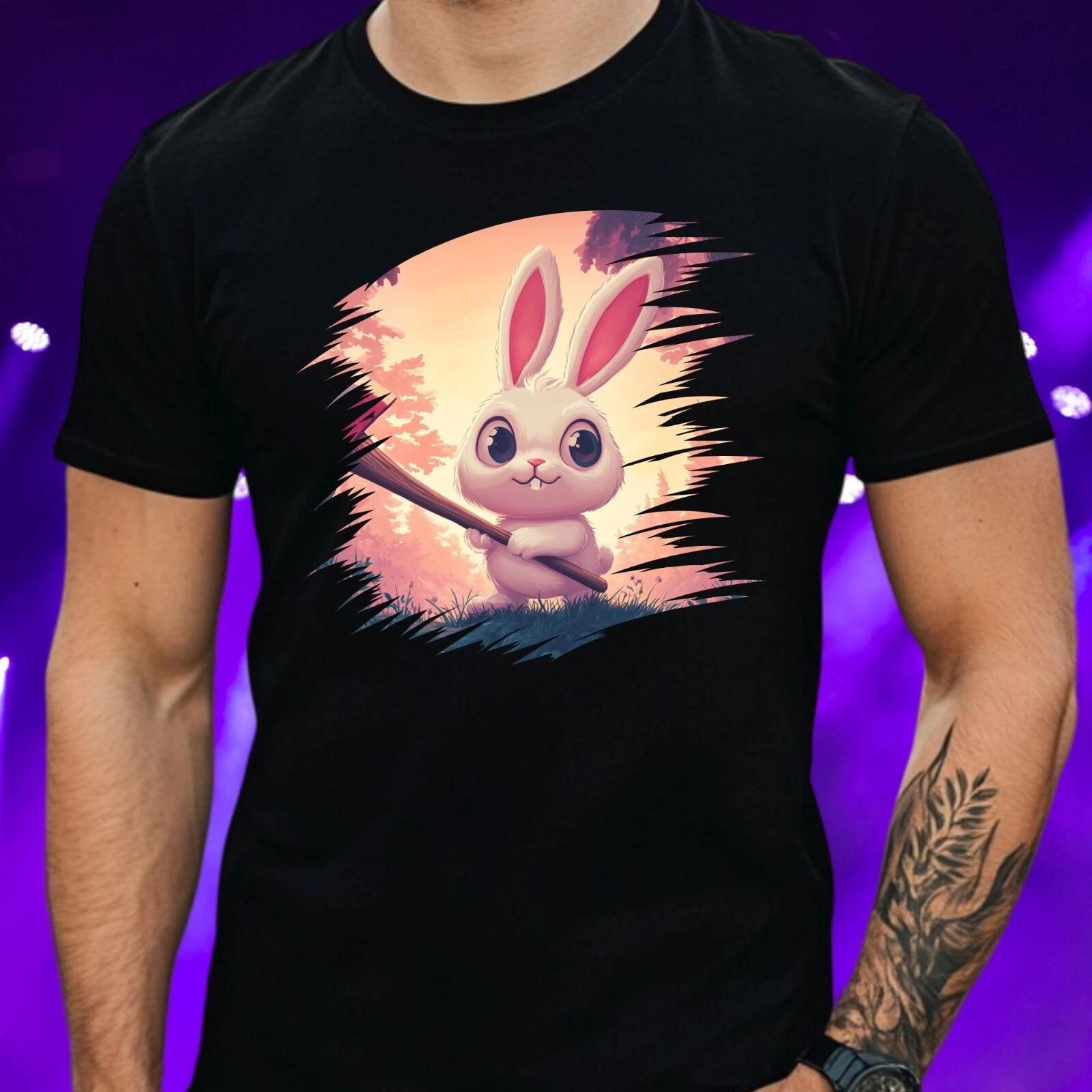 T-Shirt Herren Häschen mit einer Axt Motiv Baumwolle Größe S bis 5XL M
