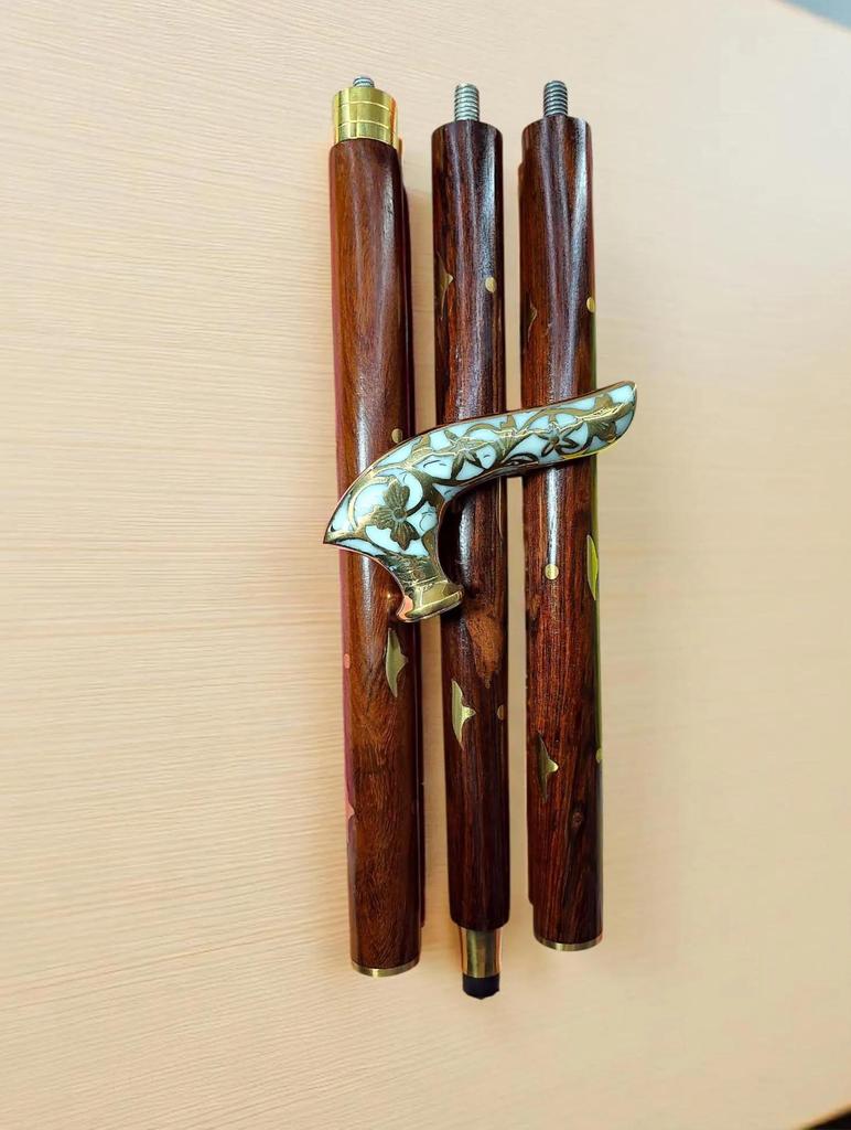 Floral Brass Handle Walking Cane Handmade Wooden Stick Home Decor  Birthday Gift