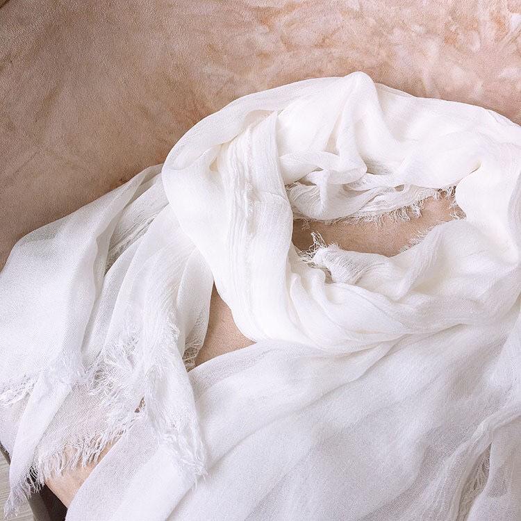 Popular Flax Plant Dyed White Scarf Summer Sunscreen Silk Silk Scarf Solid Color Cotton And Linen Shawl